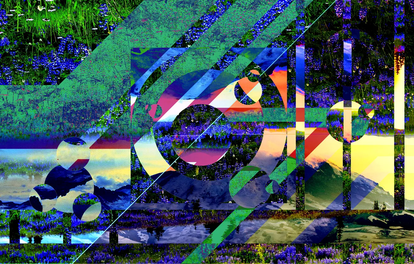 Photo wallpaper green, dark, red, field, yellow, view, awesome, beauty