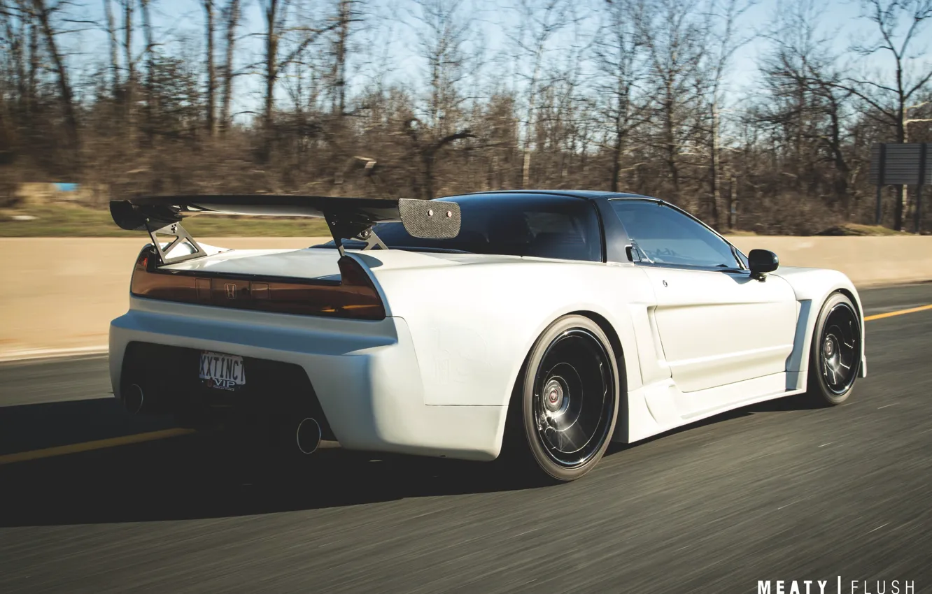 Photo wallpaper road, white, trees, background, movement, tuning, ass, spoiler