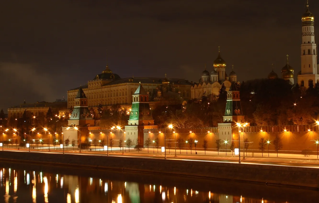 Photo wallpaper river, lights, Moscow, the Kremlin
