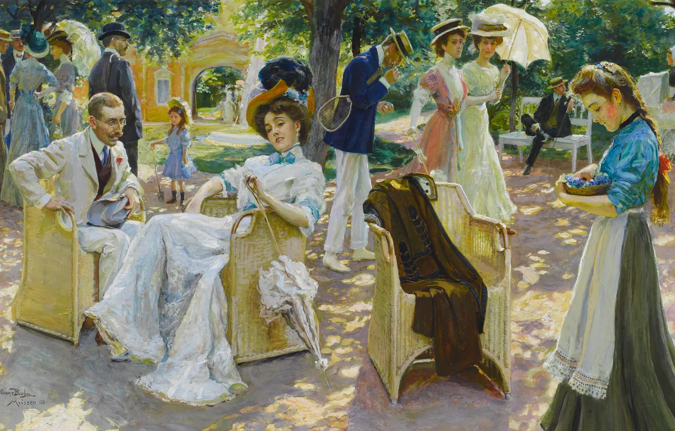 Photo wallpaper Gouache, German painter, German painter, The middle of summer, Oscar Bluhm, Midsummer day, Oscar Bloom