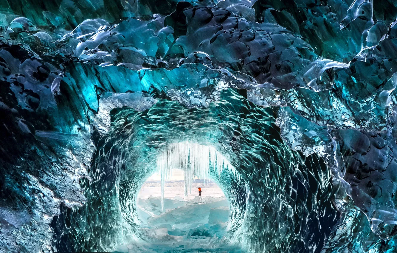 Photo wallpaper ice, winter, glacier, cave