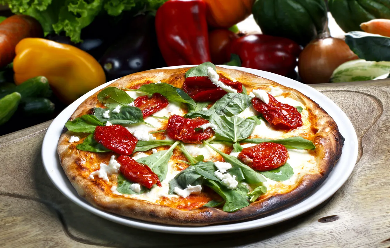 Photo wallpaper cheese, pepper, vegetables, pizza, tomatoes, pizza