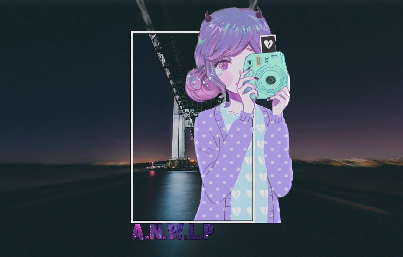Photo wallpaper girl, night, bridge, the city, anime, the camera, madskillz, madskillz anime
