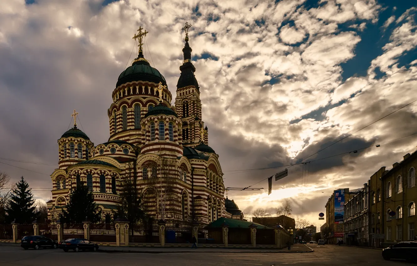 Photo wallpaper clouds, street, Ukraine, Ukraine, Kharkov, Holy Annunciation Cathedral, Kharkov, Annunciation Cathedral