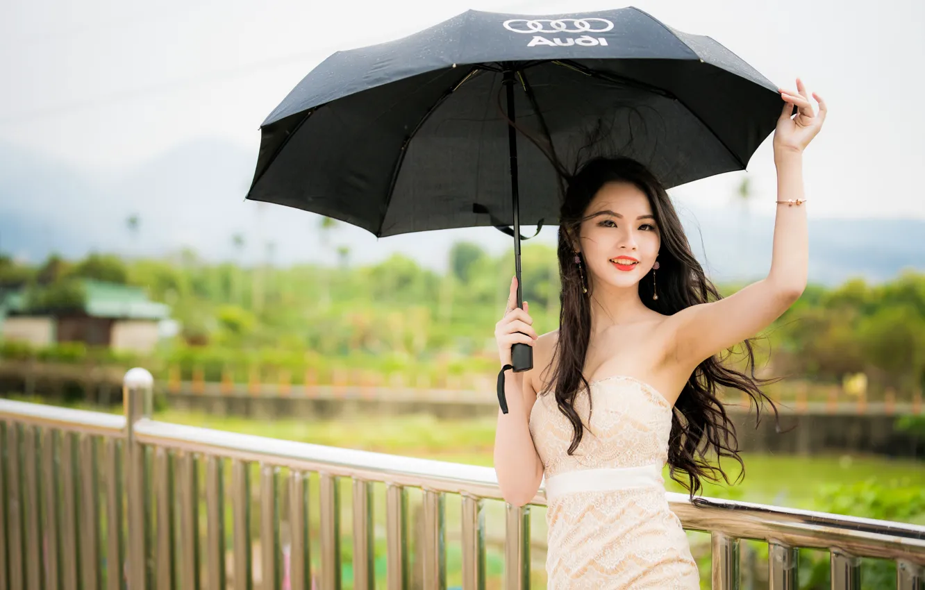 Photo wallpaper girl, umbrella, Asian, cutie