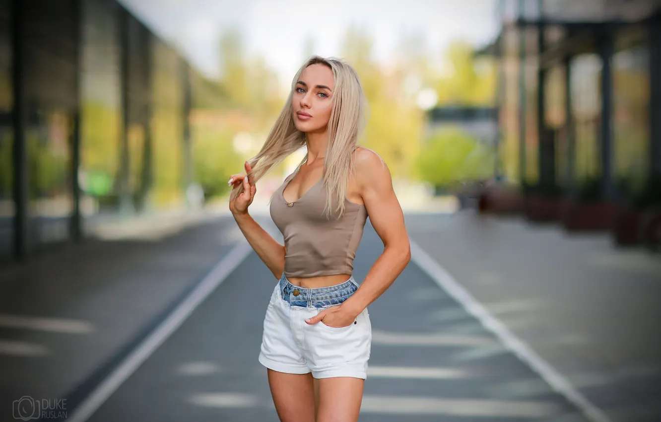 Photo wallpaper girl, sexy, Wallpaper, sweetheart, model, bright, shorts, makeup