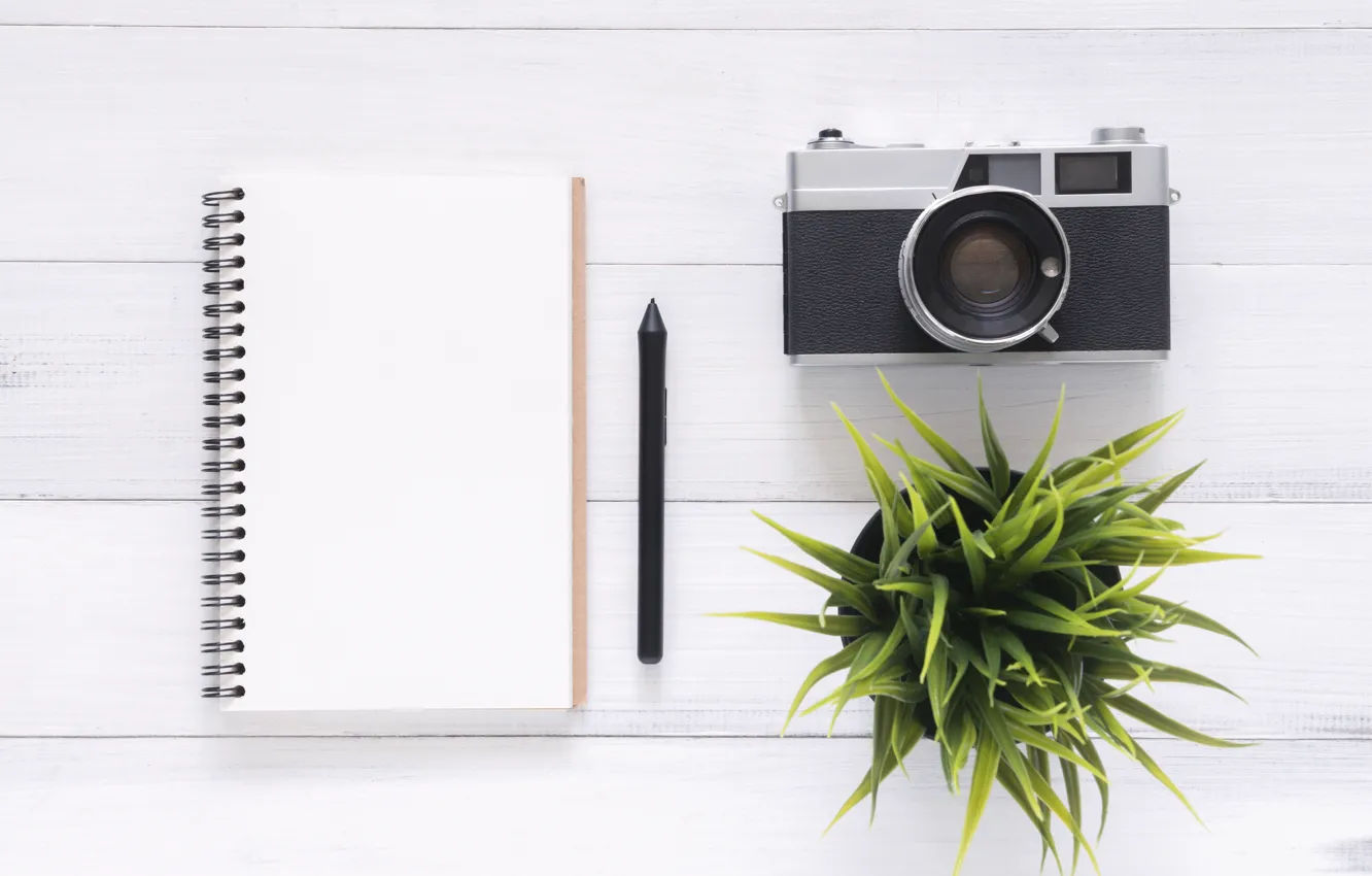 Photo wallpaper flowers, the camera, handle, Notepad