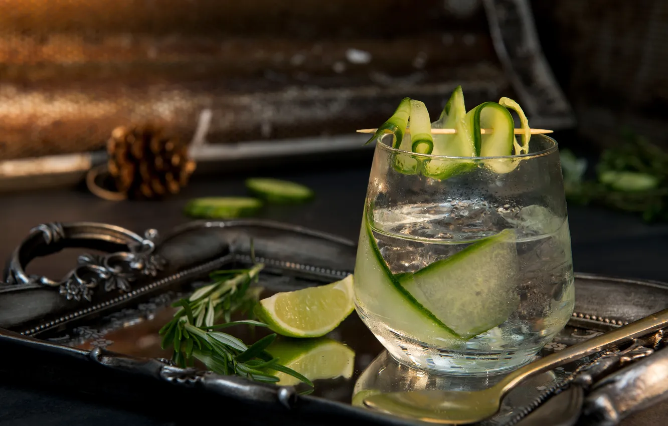 Photo wallpaper glass, lime, Gin, slice, transparent, Tonic