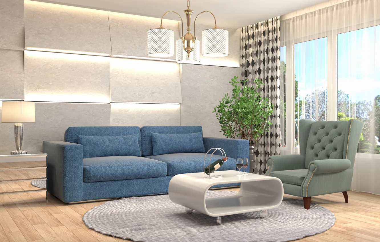 Photo wallpaper sofa, chair, window, living room, modern, .