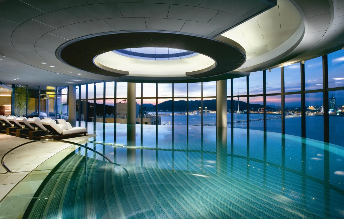 Photo wallpaper design, interior, pool, Macau, Altira, poedanie