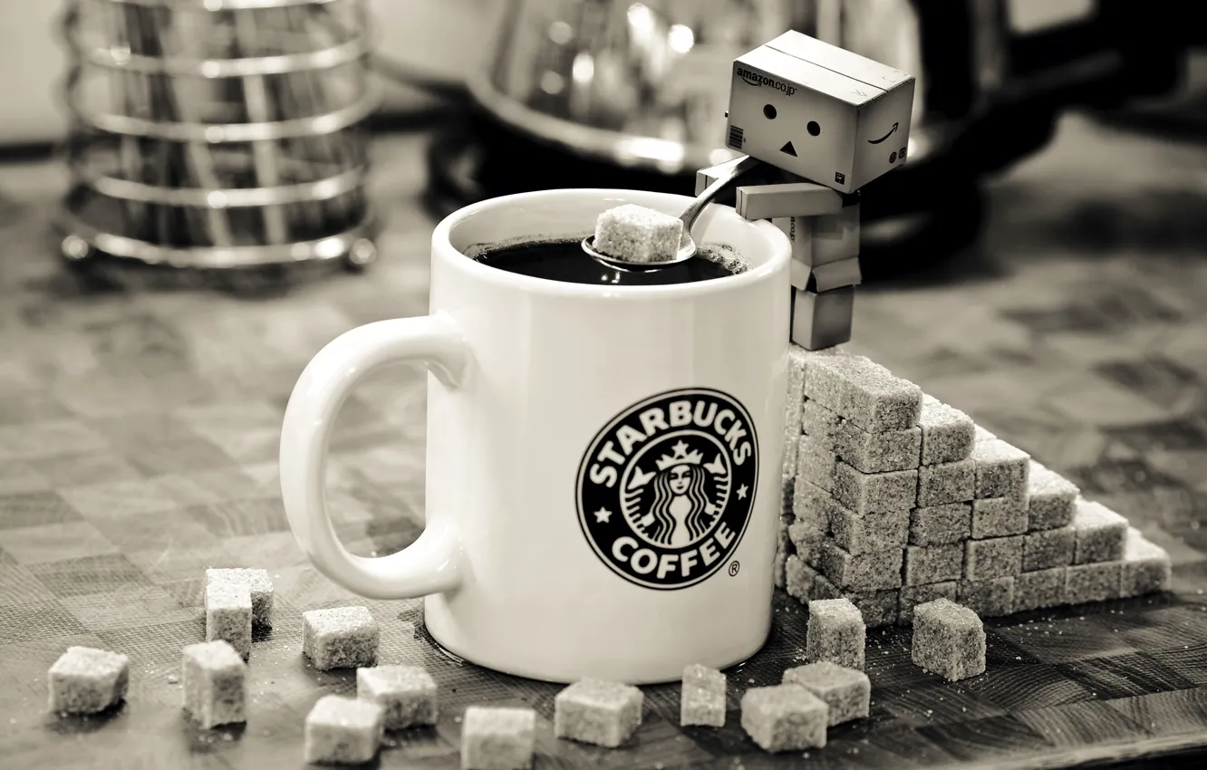 Photo wallpaper coffee, mug, sugar, black and white, danbo