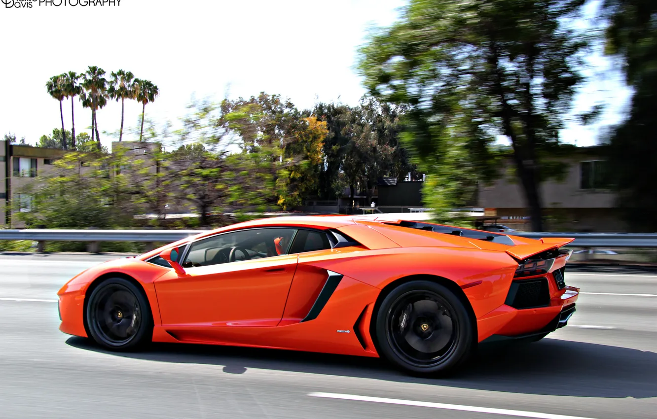Photo wallpaper Lamborghini, orange, Aventador, sport car