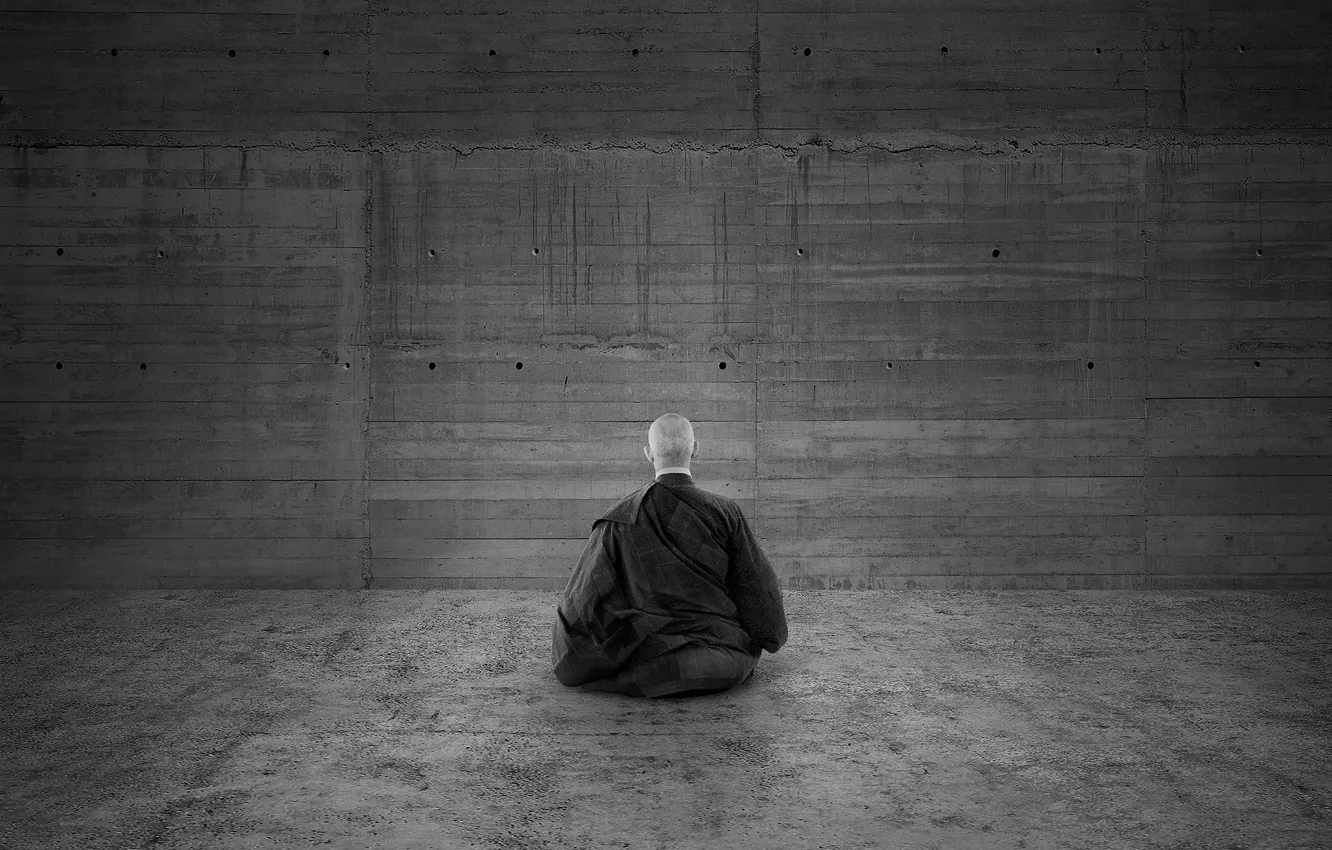 Photo wallpaper wall, black and white, meditation, monk