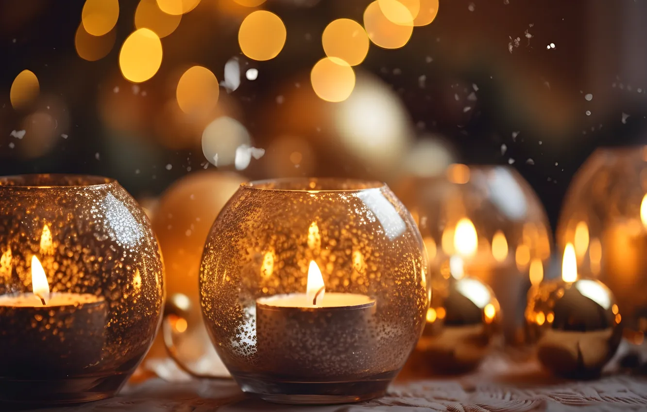 Photo wallpaper comfort, heat, fire, flame, candles, Christmas, New year, Christmas decorations