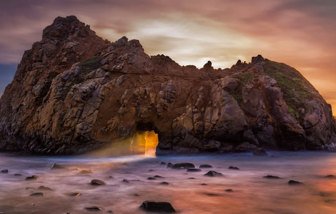 Photo wallpaper sea, rocks, CA, arch, USA, Pfeiffer Big Sur State Park
