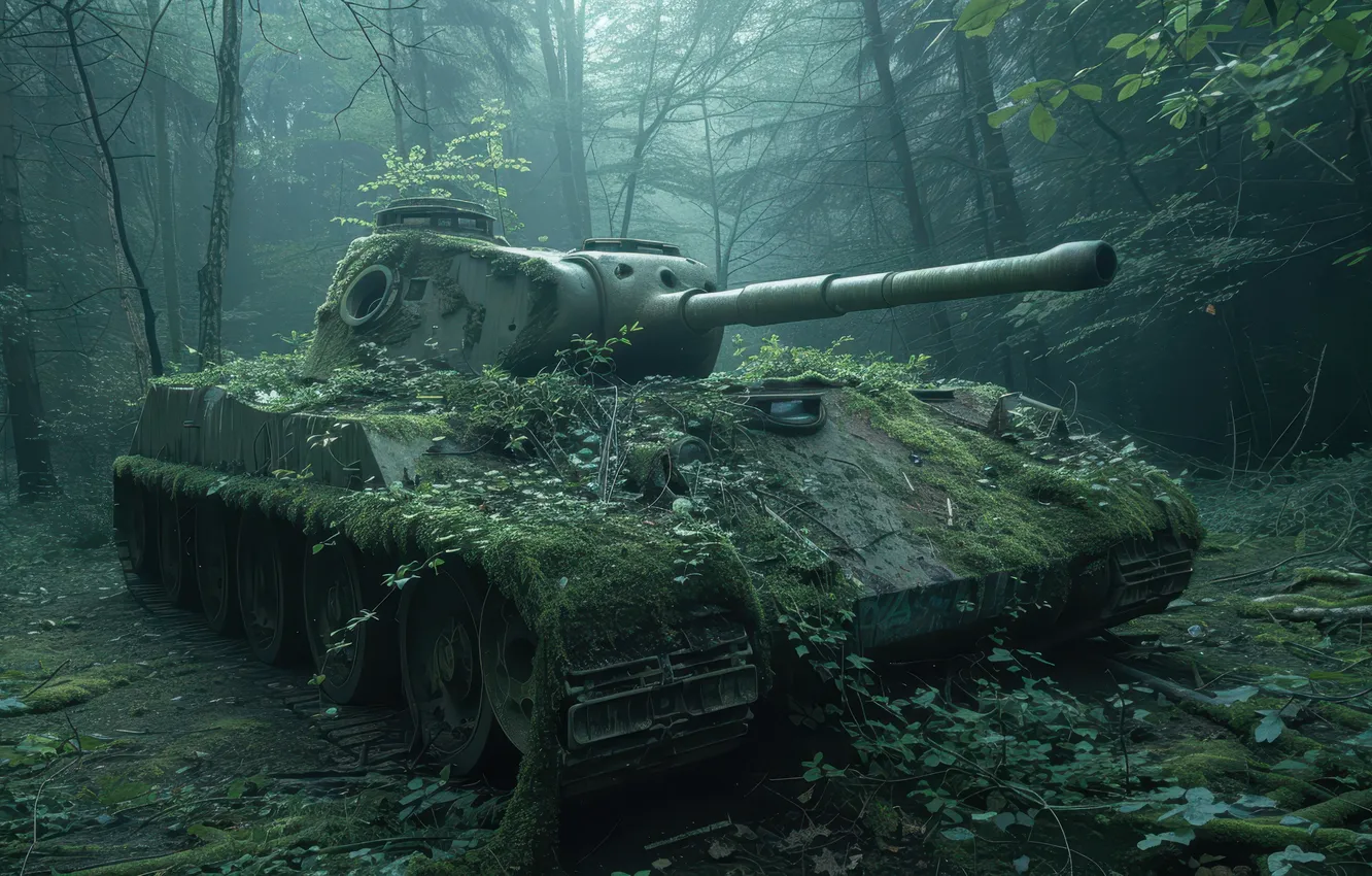 Photo wallpaper Trees, Germany, Panther, Tank, WWII, The great Patriotic war, Panther, The Second World War