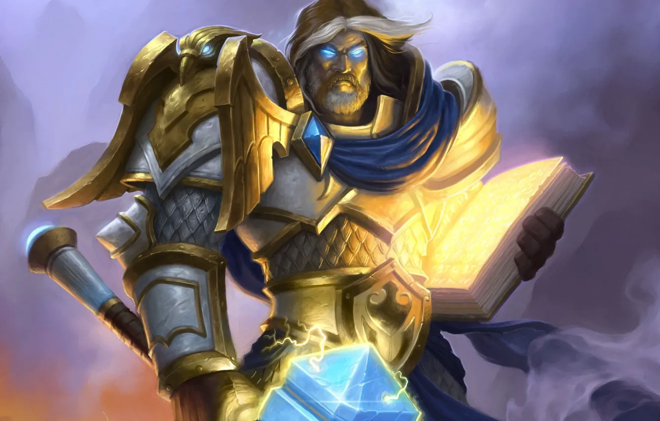 Photo wallpaper hammer, art, hero, book, WoW, World of Warcraft, paladin, Hearthstone