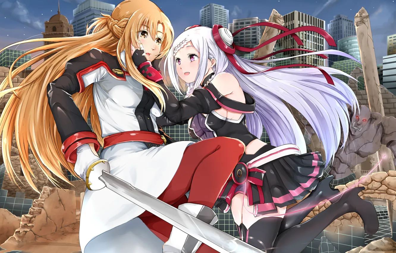 Photo wallpaper girls, anime, art, Sword Art Online, Asuna Yuuki, Yuna, Ordinal Scale