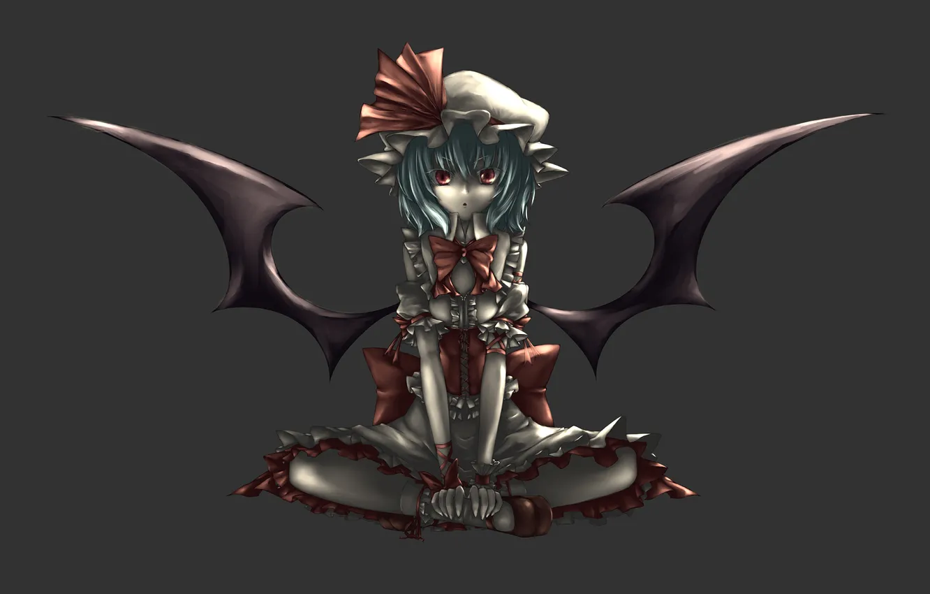 Photo wallpaper girl, the game, wings, anime, grey background, touhou, art, Remilia Scarlet