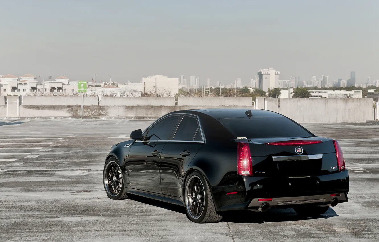 Photo wallpaper black, Cadillac, Parking, black, CTS-V, Cadillac