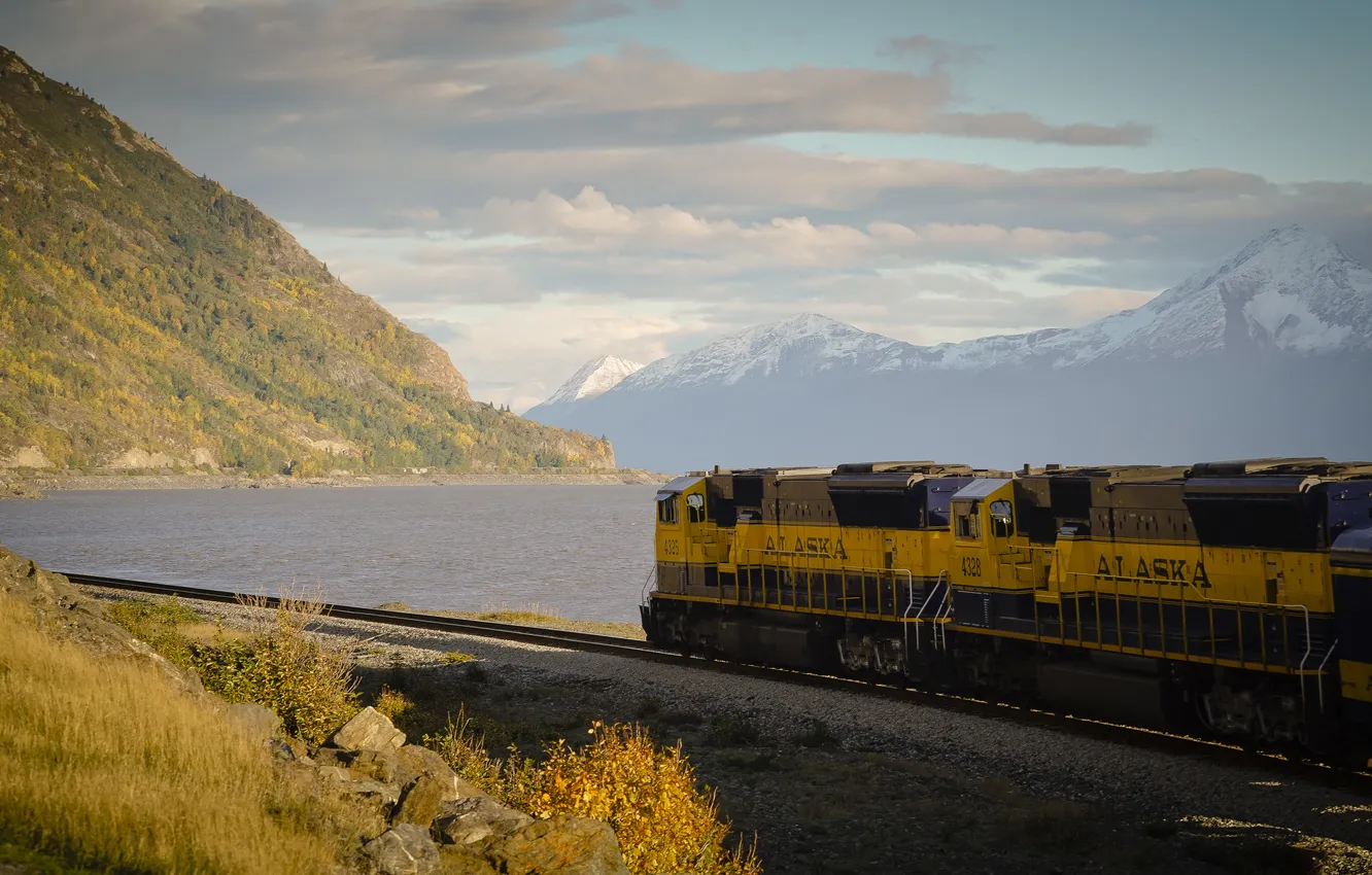 Photo wallpaper nature, rails, train, railroad, locomotive