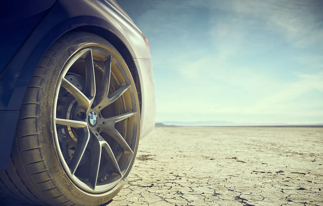 Photo wallpaper dust, BMW, blue, dry lake