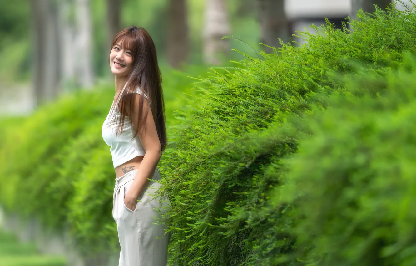 Photo wallpaper greens, girl, Asian