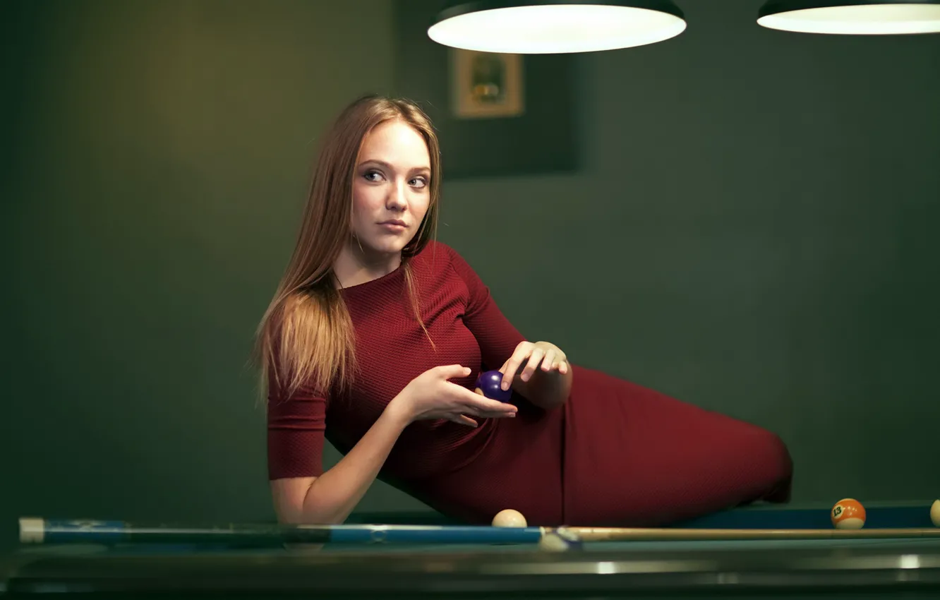 Photo wallpaper girl, sport, Billiards