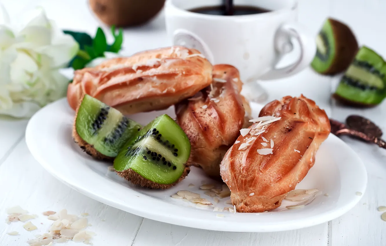 Photo wallpaper Myfoodie, kiwi, coffee, eclairs