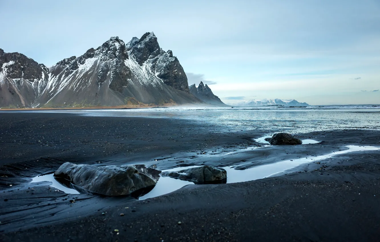 Photo wallpaper sand, mountains, black, Iceland