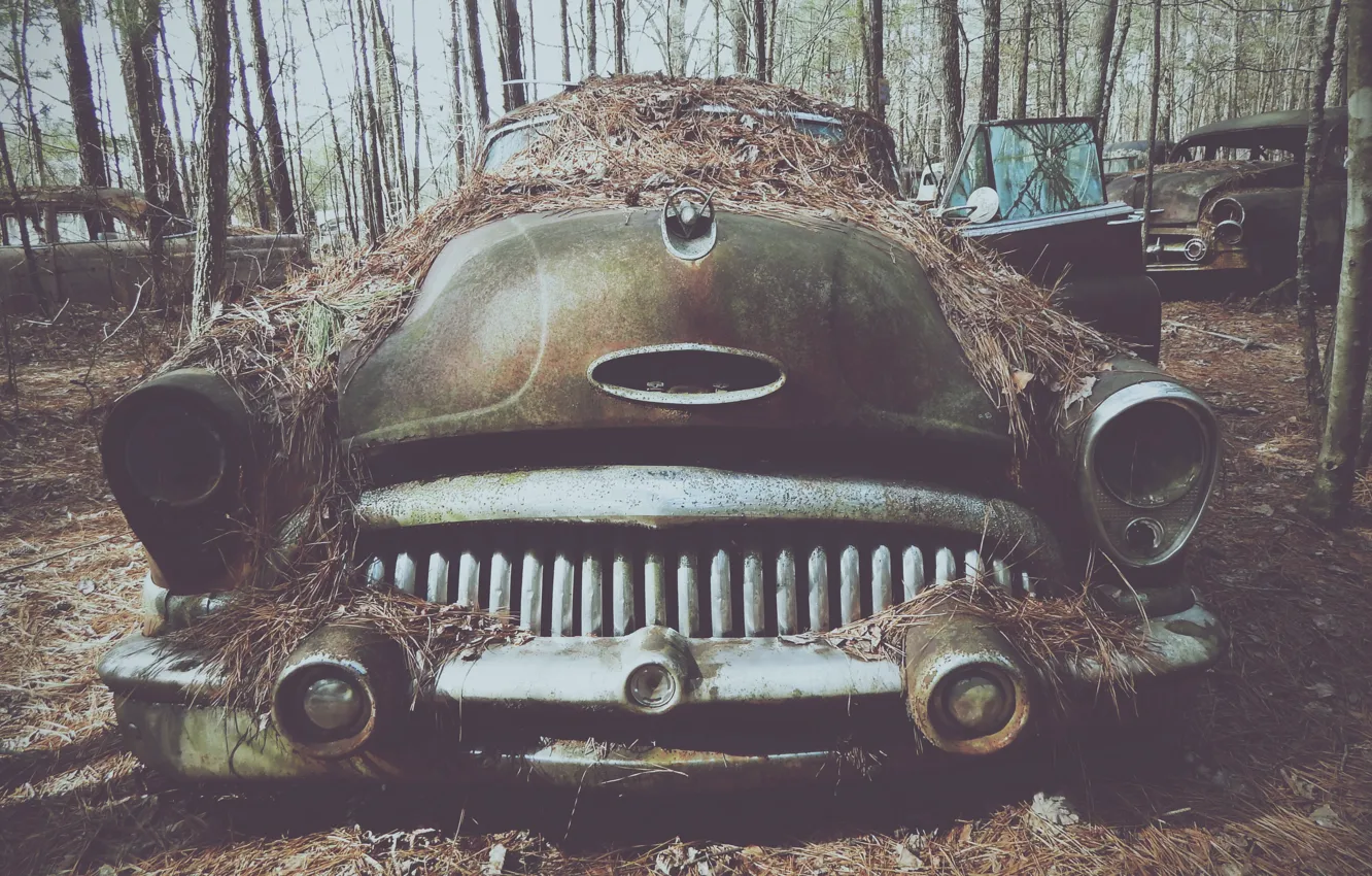 Photo wallpaper cemetery, Retro, old cars