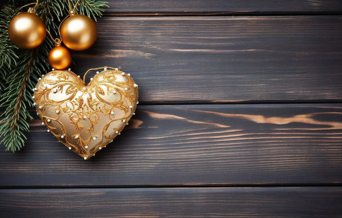 Photo wallpaper love, romance, heart, new year, Christmas, golden, love, Christmas
