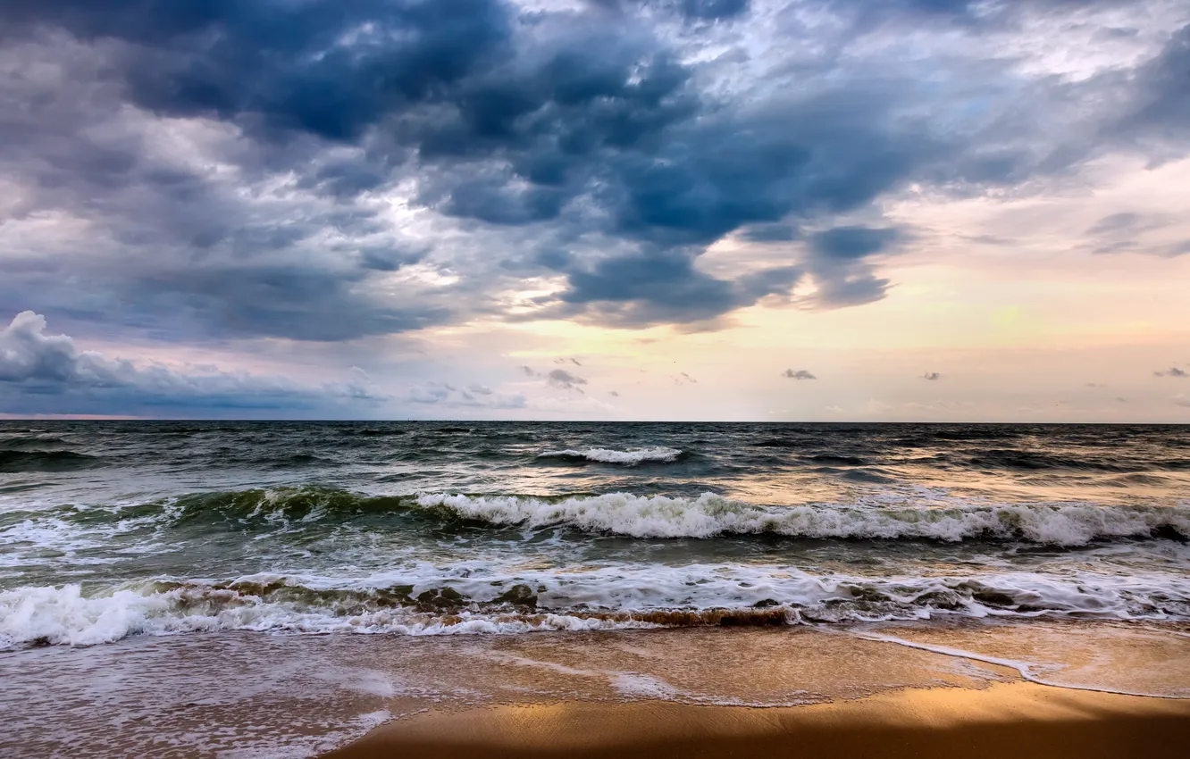 Photo wallpaper sand, sea, wave, beach, summer, clouds, waves, summer