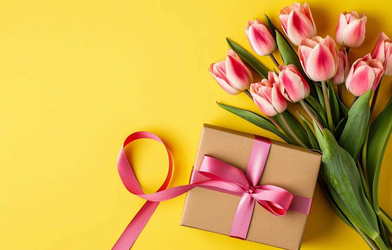 Photo wallpaper bouquet, tulips, pink, blossom, flowers, tulips, spring, bloom