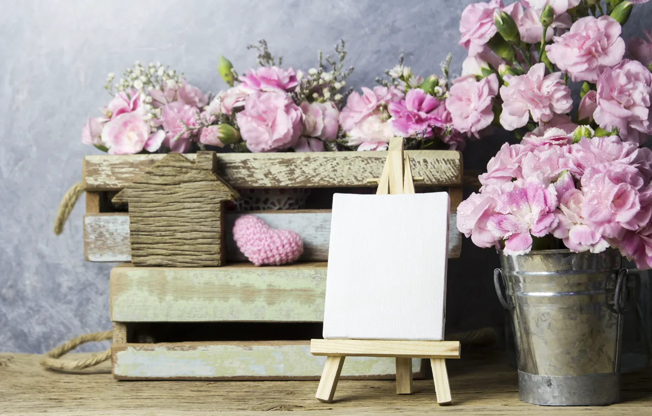 Photo wallpaper love, flowers, heart, petals, bucket, love, pink, vintage
