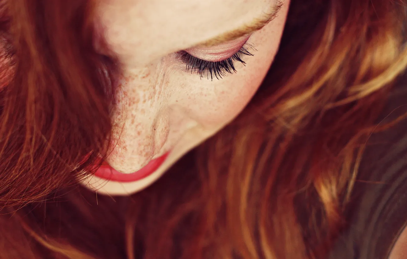 Photo wallpaper girl, hair, red