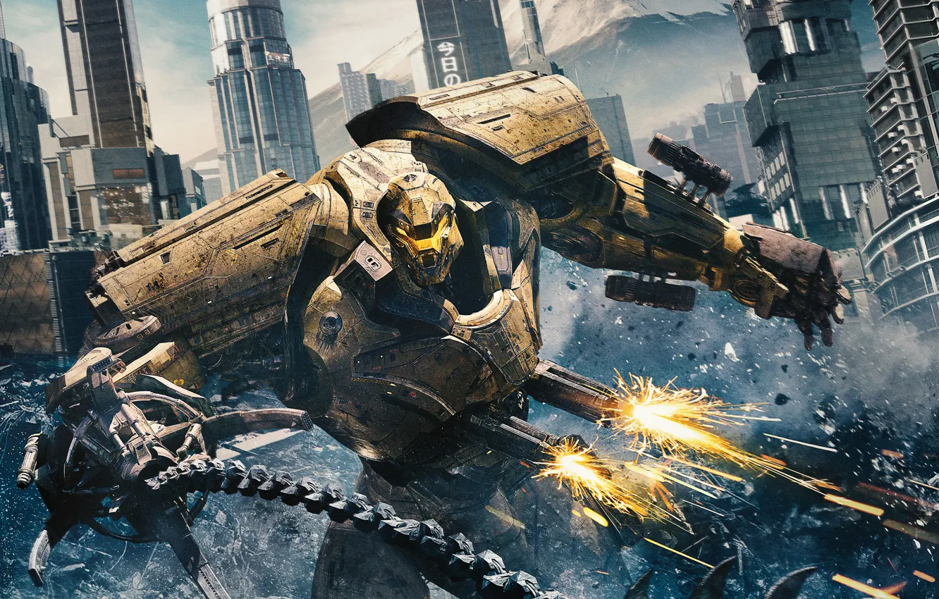 Photo wallpaper Action, fantasy, soldiers, Robots, Legendary Pictures, big, Machine, sci-fi