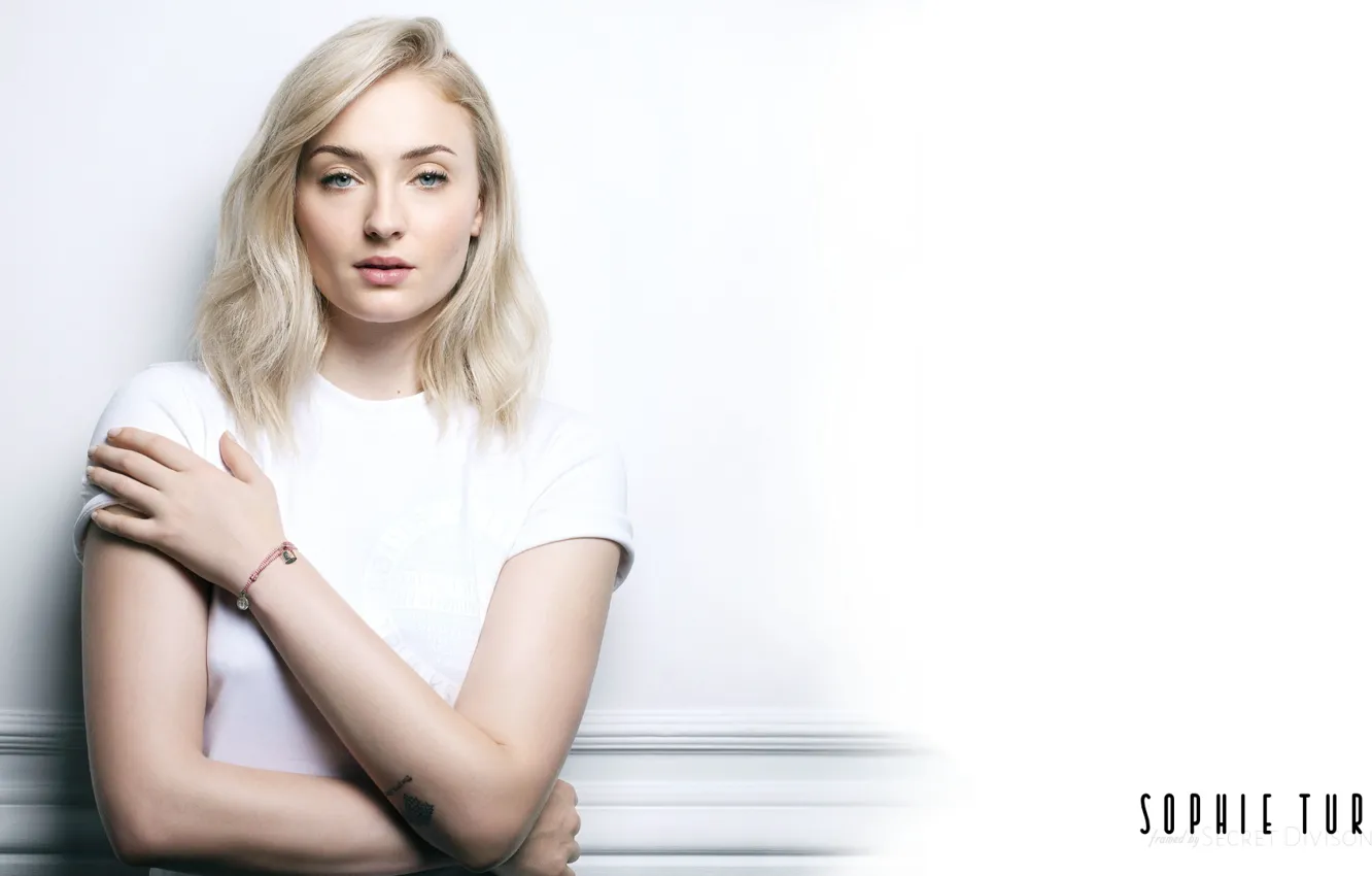 Photo wallpaper girl, photo, blue eyes, tattoo, blonde, actress, portrait, white background