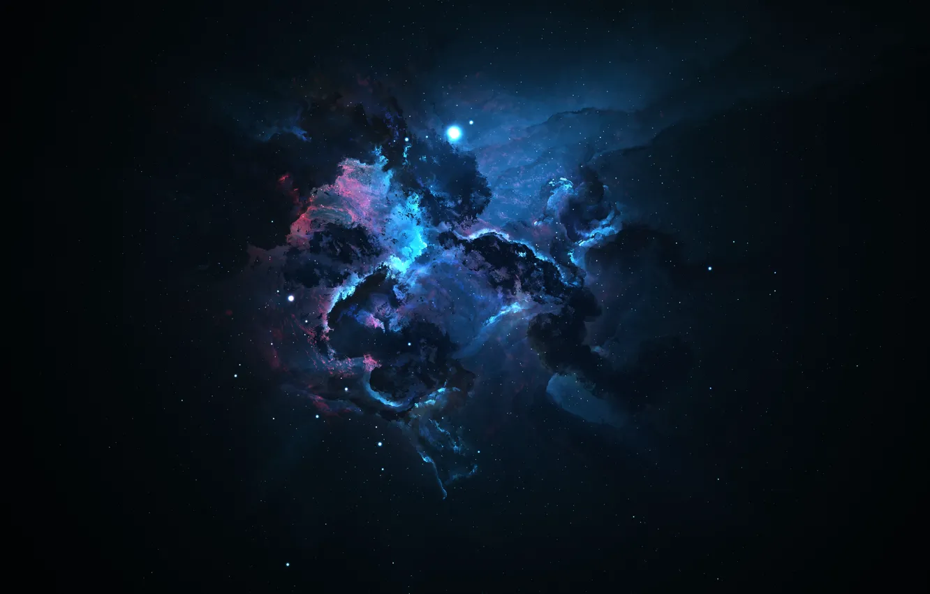 Photo wallpaper space, stars, light, blue, nebula, dark, light, ruffle