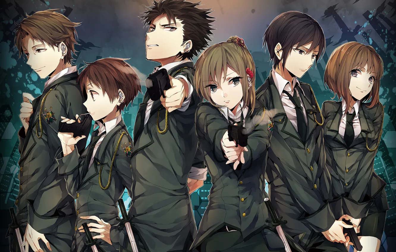 Photo wallpaper girl, weapons, smoke, anime, headphones, art, form, guy