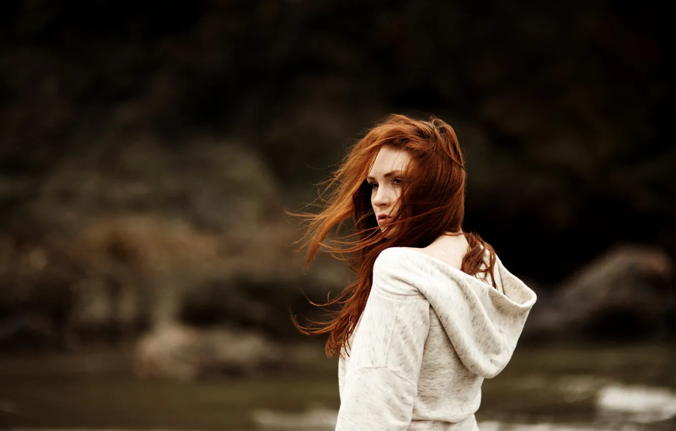 Photo wallpaper look, girl, river, redhead, Danielle