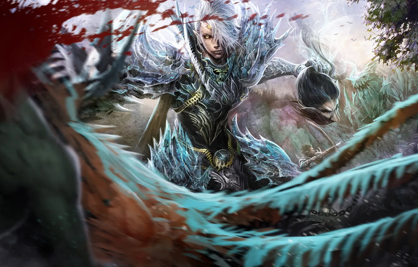 Photo wallpaper blood, elf, head, armor, fantasy, the battle, hunter