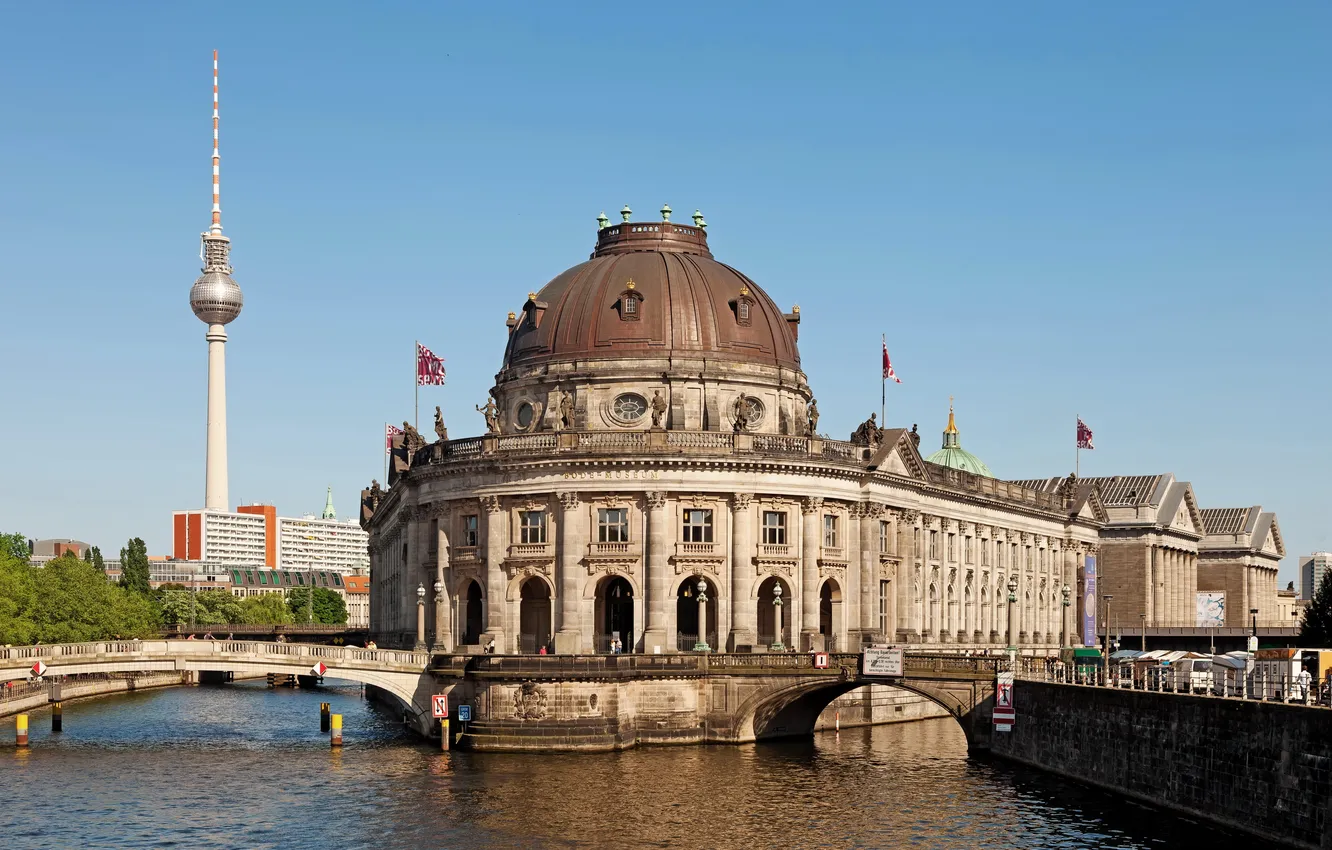 Photo wallpaper the sky, bridge, the city, river, Germany, Berlin, Berlin, Bode Museum