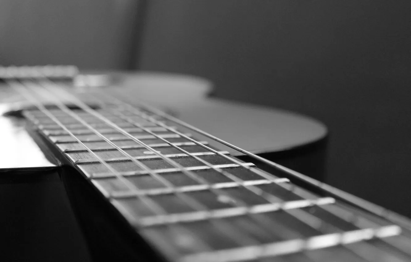 Photo wallpaper macro, guitar, black and white, six-string