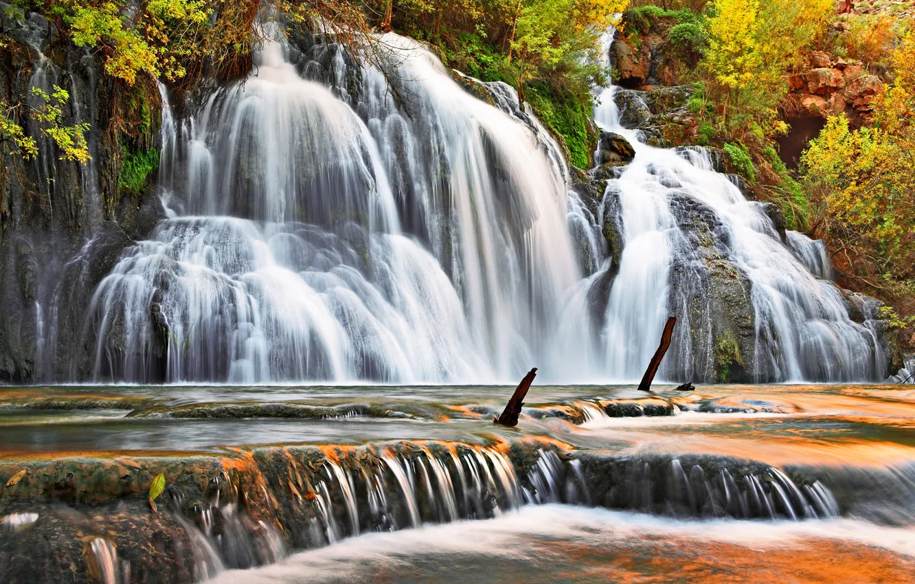 Photo wallpaper autumn, waterfall, waterfall, navajo falls