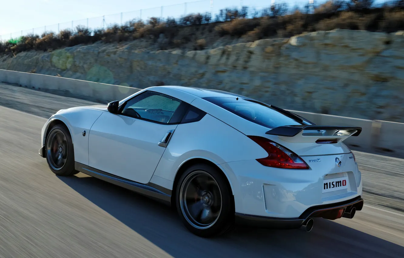 Photo wallpaper road, glare, speed, Nissan, 370Z, Nismo