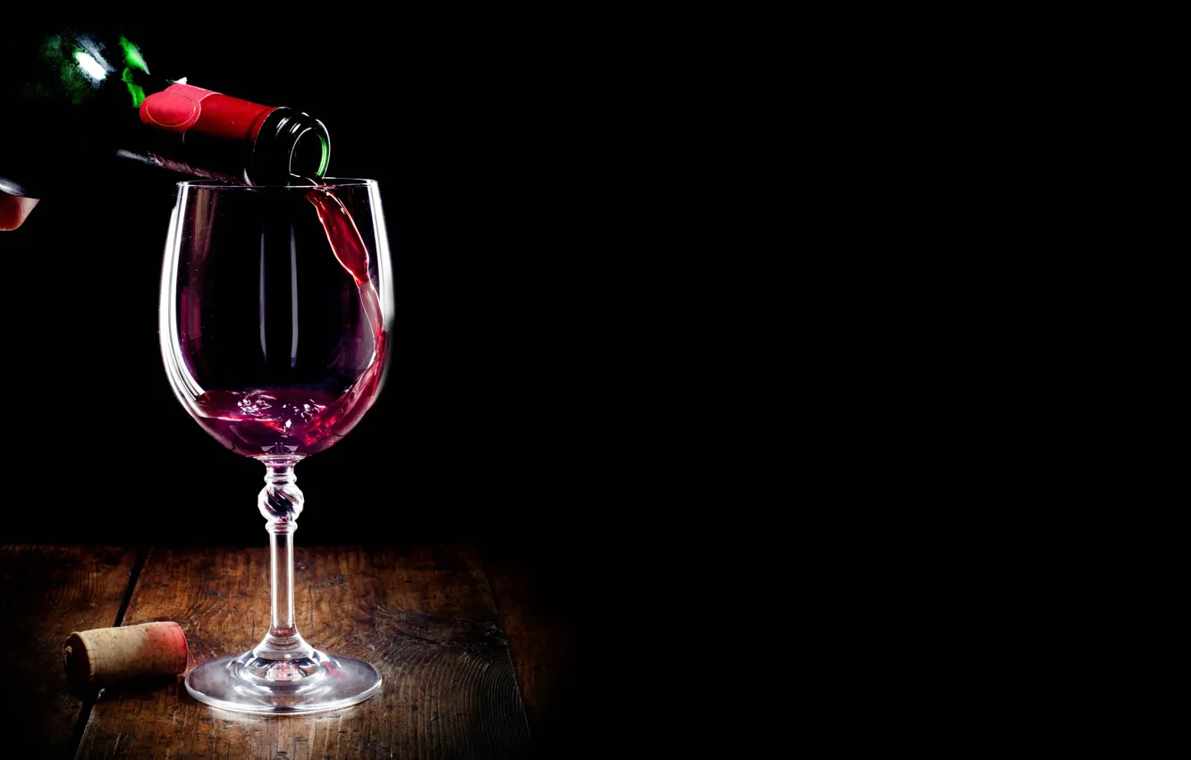 Photo wallpaper wine, red, glass, bottle, tube, black background