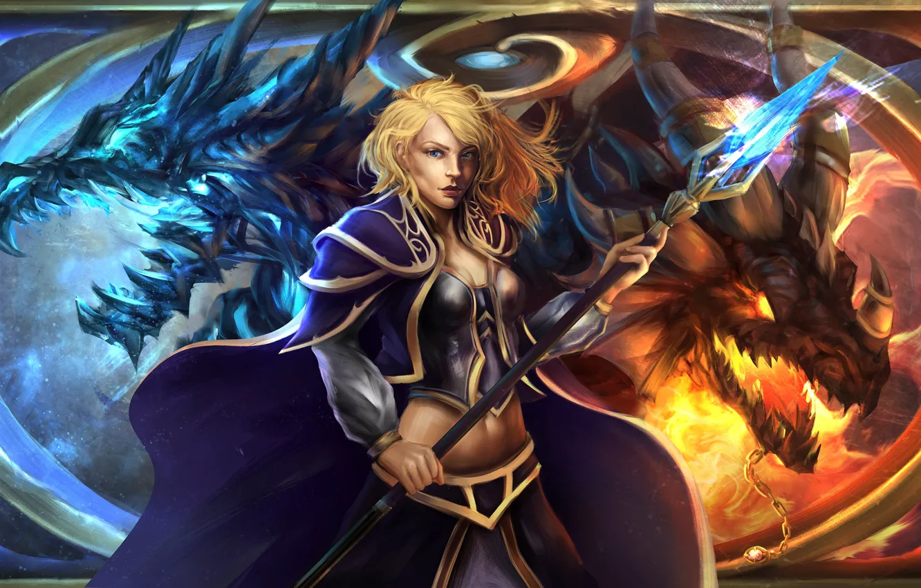 Photo wallpaper girl, fantasy, dragon
