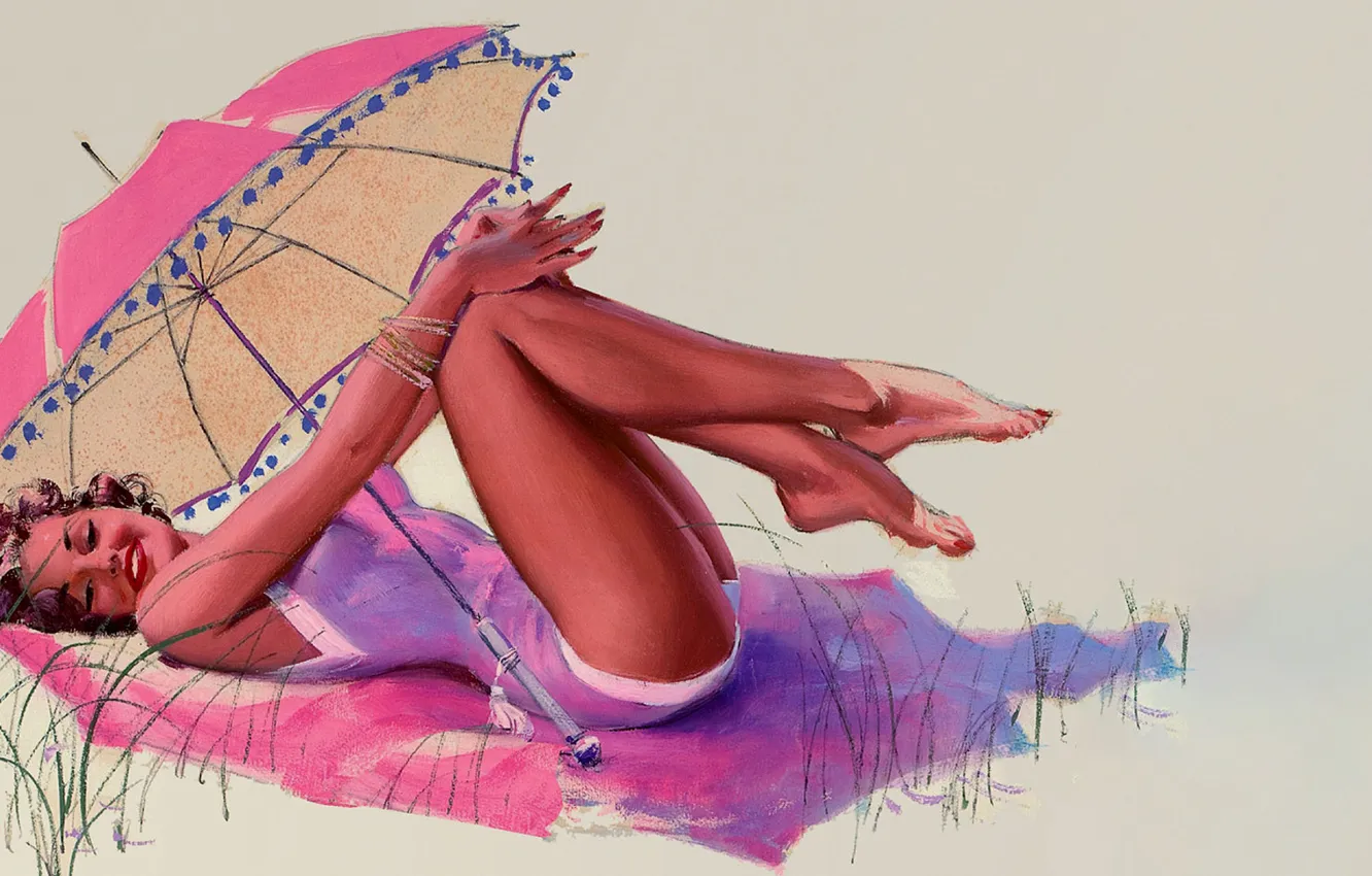 Photo wallpaper girl, figure, umbrella