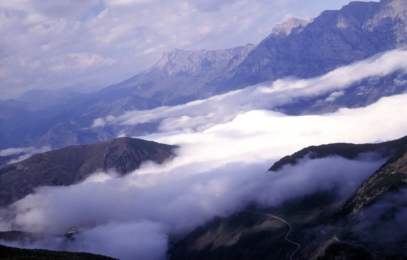 Photo wallpaper Clouds, Mountains, Clouds, Mountains, Mountain Landscape